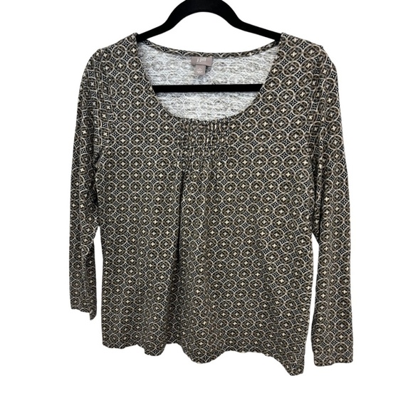 J Jill 3/4 Sleeve Pin Tucked Round Neck Cotton Knit Top Size Small - Picture 1 of 4